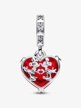 Pandora Disney Mickey & Minnie Mouse Kiss Red Murano Glass Dangle Charm
